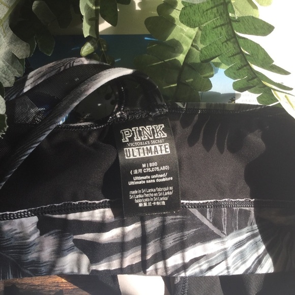 🎄 PINK sports bra  black, leaf print SZ M - Picture 8 of 10